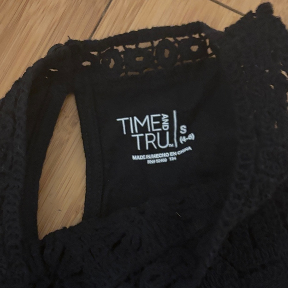 Time and Tru Elegant Black Mini Dress with Crochet Design - Picture 3 of 4